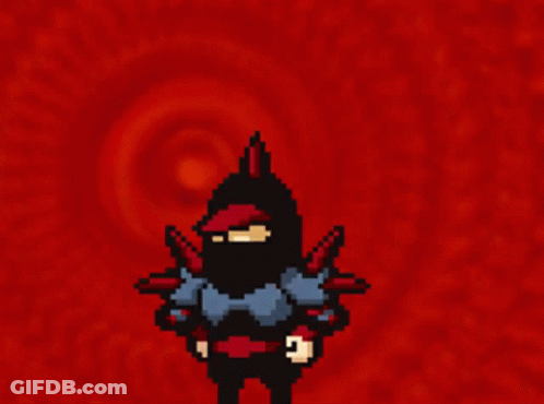 A Pixel Art Drawing Of A Ninja With A Yellow Star Above Him GIF