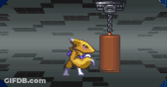A Pixel Art Drawing Of A Person Being Hit By A Barrel GIF