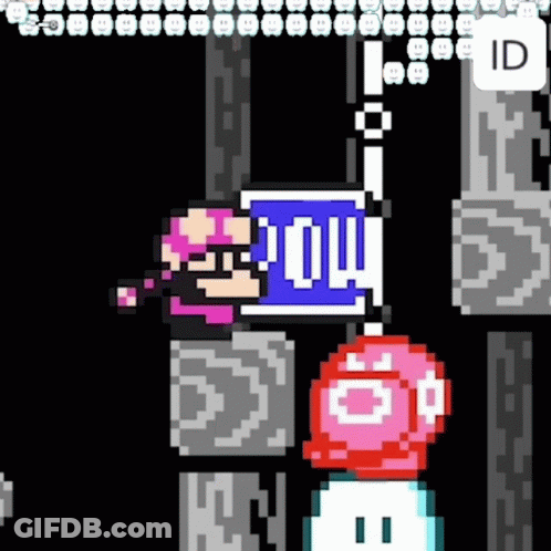 A Pixel Art Drawing Of A Person Holding A Sign That Says Now GIF