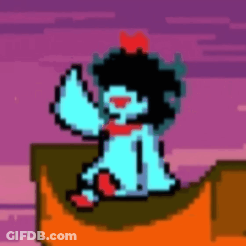A Pixel Art Drawing Of A Person Sitting On Top Of A Cliff . GIF