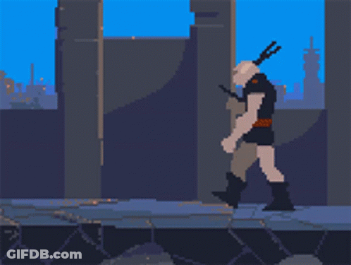 A Pixel Art Drawing Of A Person Standing On A Ledge GIF