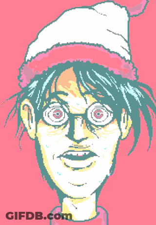 A Pixel Art Drawing Of A Person Wearing A Santa Hat And Glasses GIF
