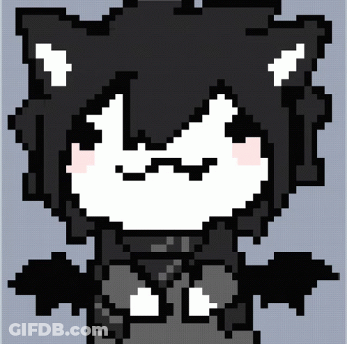 A Pixel Art Drawing Of A Person With Black Hair And White Ears GIF