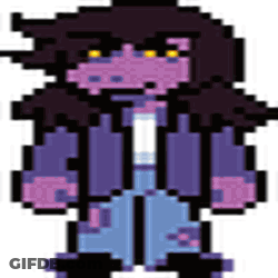 A Pixel Art Drawing Of A Person With Purple Hair And A Purple Jacket . GIF
