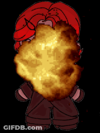 A Pixel Art Drawing Of A Person With Red Hair Holding A Flame GIF