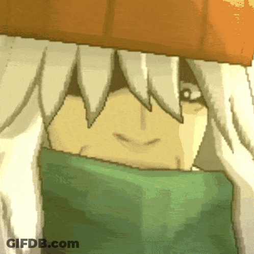 A Pixel Art Drawing Of A Person With White Hair And A Green Scarf GIF