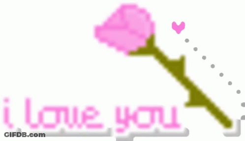 A Pixel Art Drawing Of A Pink Rose With The Words I Love You Below It GIF