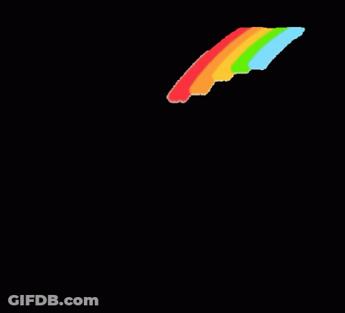 A Pixel Art Drawing Of A Pink Unicorn With A Rainbow Behind It GIF