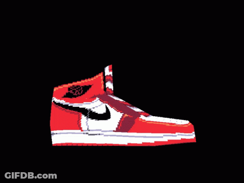 A Pixel Art Drawing Of A Red And White Nike Shoe On A Black Background GIF