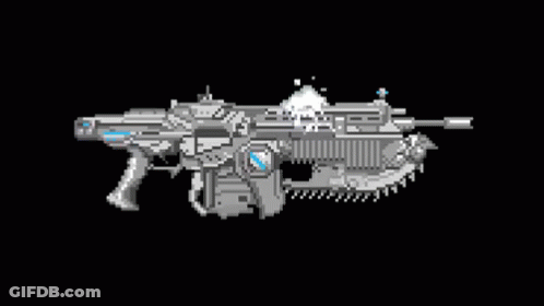 A Pixel Art Drawing Of A Rifle With A Gear On The Side GIF