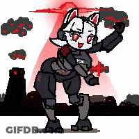 A Pixel Art Drawing Of A Robot With A Red Light Behind Her GIF