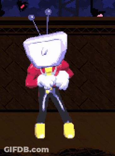 A Pixel Art Drawing Of A Robot With A Tv Head GIF