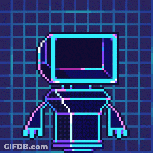 A Pixel Art Drawing Of A Robot With A Tv Head GIF
