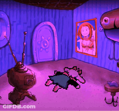 A Pixel Art Drawing Of A Room With A Picture On The Wall GIF