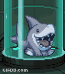 A Pixel Art Drawing Of A Shark In A Glass Cage GIF