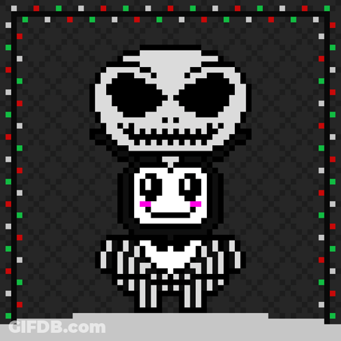 A Pixel Art Drawing Of A Skeleton With A Hat On His Head GIF