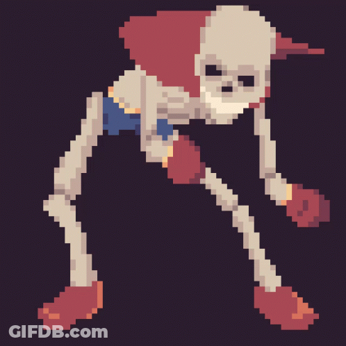 A Pixel Art Drawing Of A Skeleton With Boxing Gloves On GIF