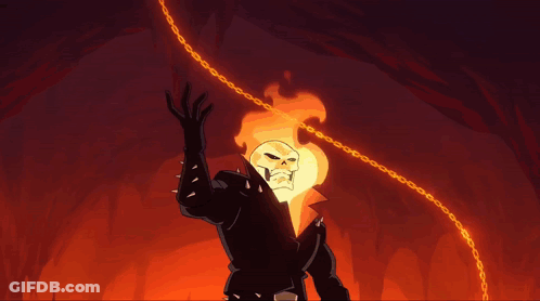 A Pixel Art Drawing Of A Skeleton With Flames Coming Out Of Its Head GIF