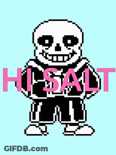 A Pixel Art Drawing Of A Skeleton With The Word Hi-Salt In Pink Letters GIF