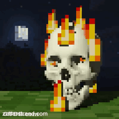 A Pixel Art Drawing Of A Skull With Flames Coming Out Of It GIF