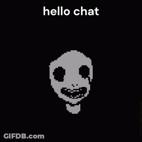 A Pixel Art Drawing Of A Skull With The Words Hello Chat Written Below It GIF