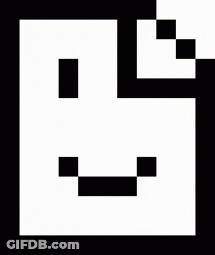 A Pixel Art Drawing Of A Smiley Face With A Black Border And A Green Mouth . GIF