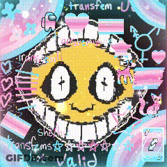 A Pixel Art Drawing Of A Smiley Face With Among Us And Trans Flags In The Background GIF