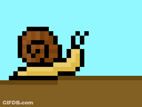 A Pixel Art Drawing Of A Snail With A Blue Sky In The Background GIF