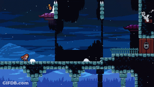 A Pixel Art Drawing Of A Squirrel In A Castle GIF