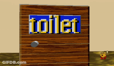 A Pixel Art Drawing Of A Toilet With A Pac Man Behind It GIF