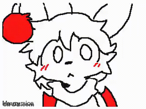 A Pixel Art Drawing Of A White Cat With A Red Ear Bud . GIF
