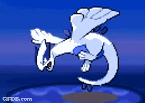 A Pixel Art Drawing Of A White Dragon Flying Over A Blue Background GIF