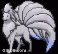 Pixel Art White Fox With Blue Tail GIF