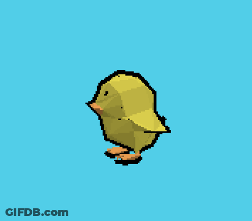 A Pixel Art Drawing Of A Yellow Duck With A Blue Background GIF
