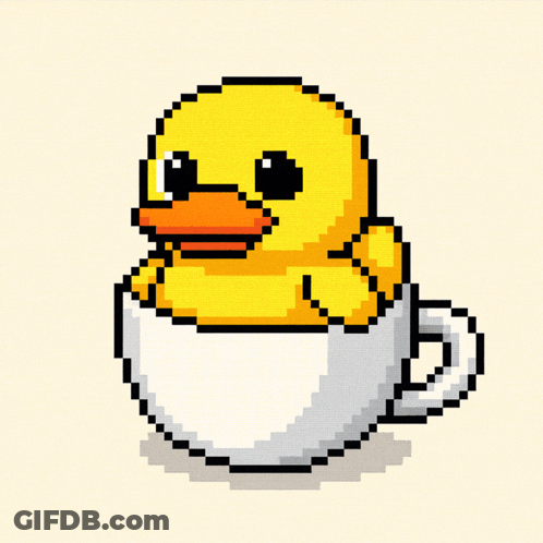 A Pixel Art Drawing Of A Yellow Rubber Duck In A White Cup GIF