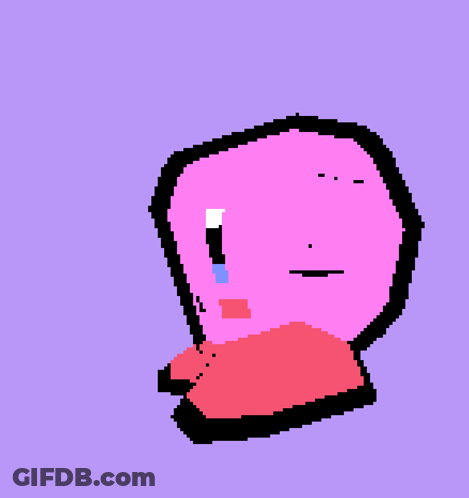 A Pixel Art Drawing Of Kirby With A Purple Background GIF