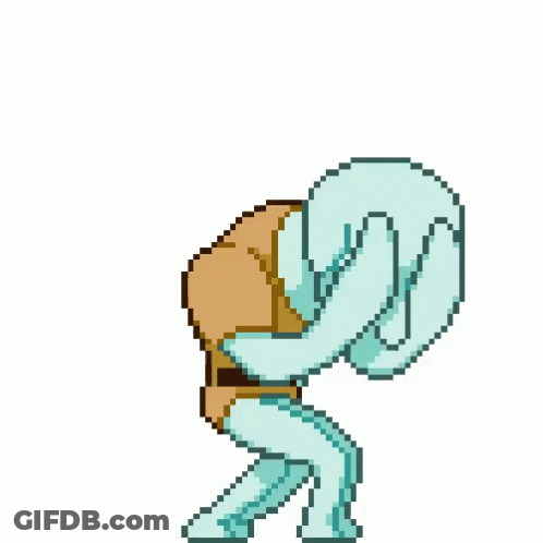A Pixel Art Drawing Of Squidward From Spongebob Squarepants Holding Pink Roses GIF