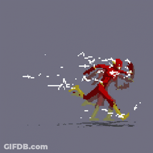 A Pixel Art Drawing Of The Flash Running With A Lightning Bolt Behind Him GIF