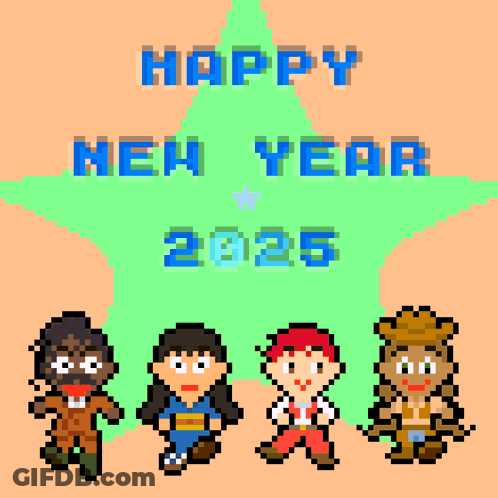A Pixel Art Greeting Card Wishing A Happy New Year 2025 GIF