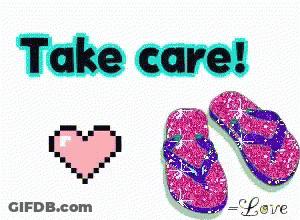 A Pixel Art Heart And Flip Flops Say Take Care GIF