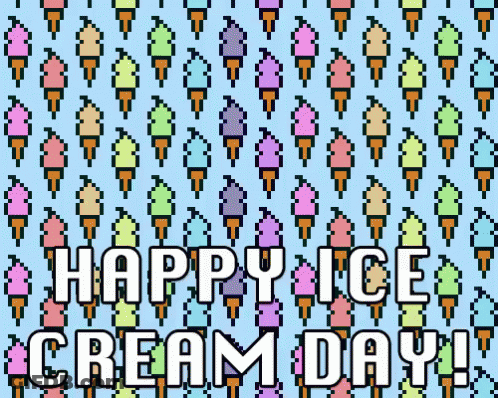 A Pixel Art Ice Cream Cone Pattern With The Words Happy Ice Cream Day GIF