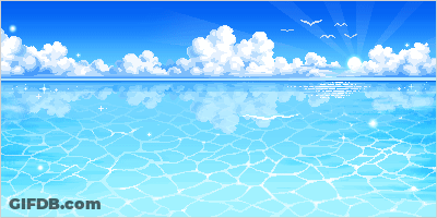 Pixel Art Blue Ocean With Clouds And Birds GIF