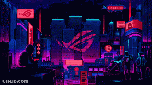 A Pixel Art Illustration Of A City With A Sign That Says Republic GIF
