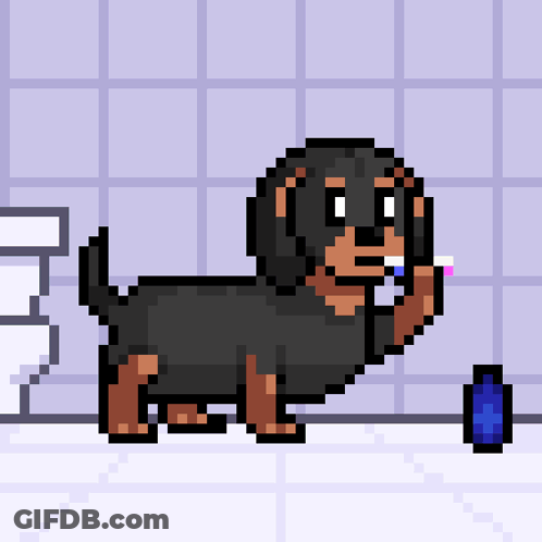 A Pixel Art Illustration Of A Dog Brushing Its Teeth GIF