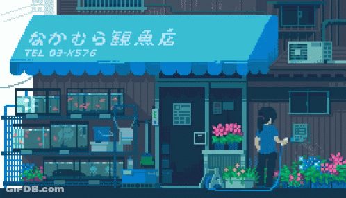 A Pixel Art Illustration Of A Fish Store GIF