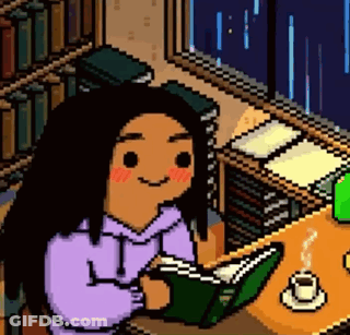 A Pixel Art Illustration Of A Girl Reading A Book . GIF