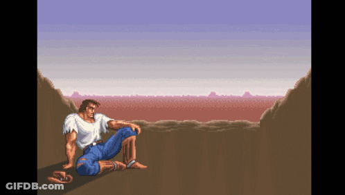 A Pixel Art Illustration Of A Man Sitting On The Ground GIF