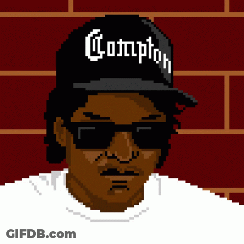 A Pixel Art Illustration Of A Man Wearing A Compton Hat GIF