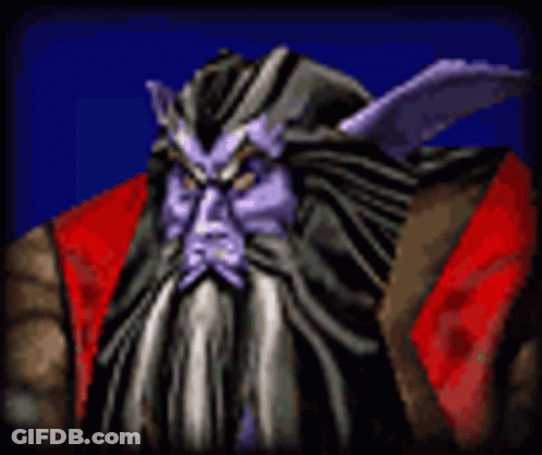 A Pixel Art Illustration Of A Man With A Beard And A Purple Face . GIF