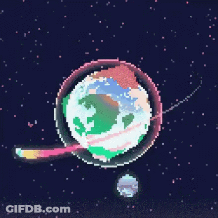 A Pixel Art Illustration Of A Planet In Space Surrounded By Stars GIF